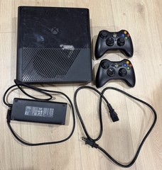 Microsoft Xbox 360 E 220GB Game Console – Black, 2 Controllers & Powercord