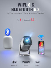 [Compatible with Netflix & TOF Real-Time Focus] Mini Projector with Wifi and Blu