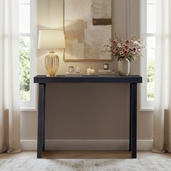 Solid Wood Console Table Storage Sofa Table with Shelf Narrow Entryway Black