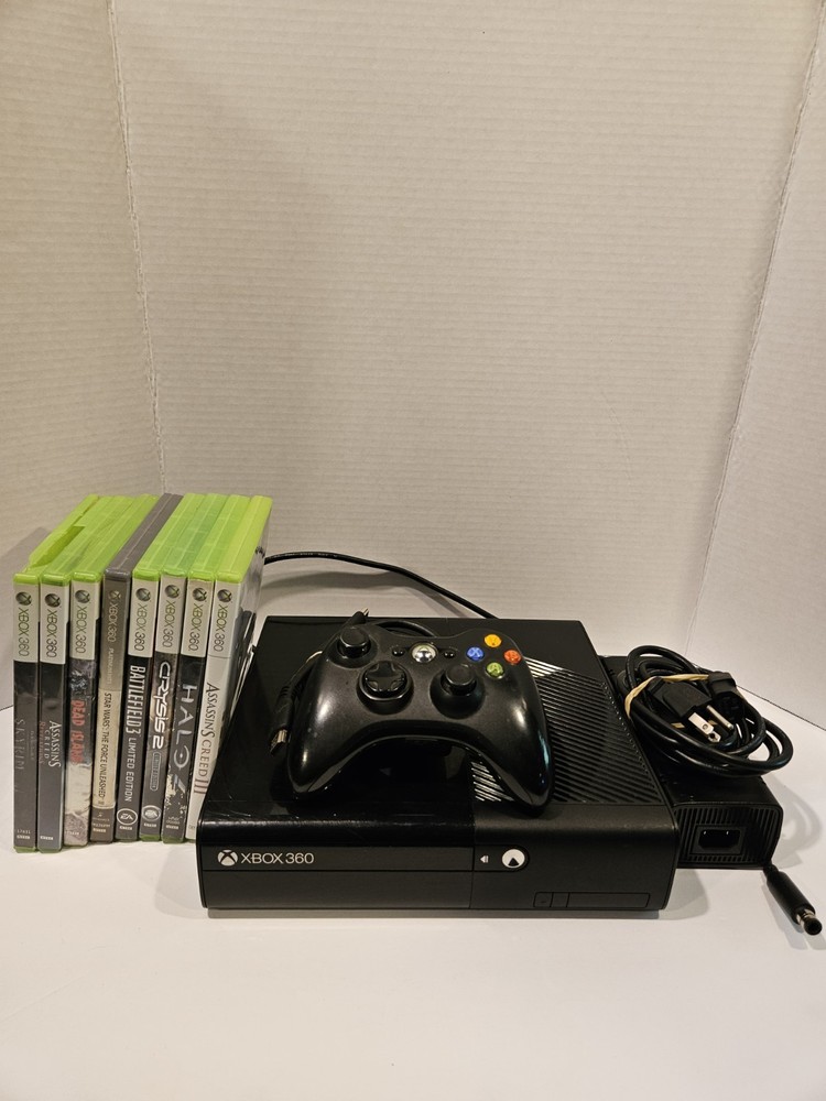 Xbox 360 E Console Bundle 1 Controller Power Supply 7 Games Tested Working