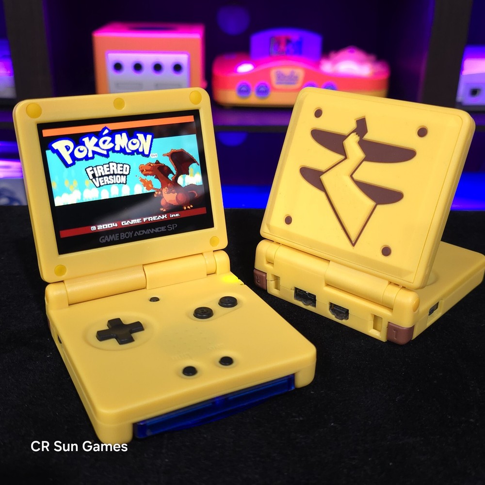 Pikachu Edition Pokemon Yellow Game Boy Advance SP GBA Console with iPS V2 Mod