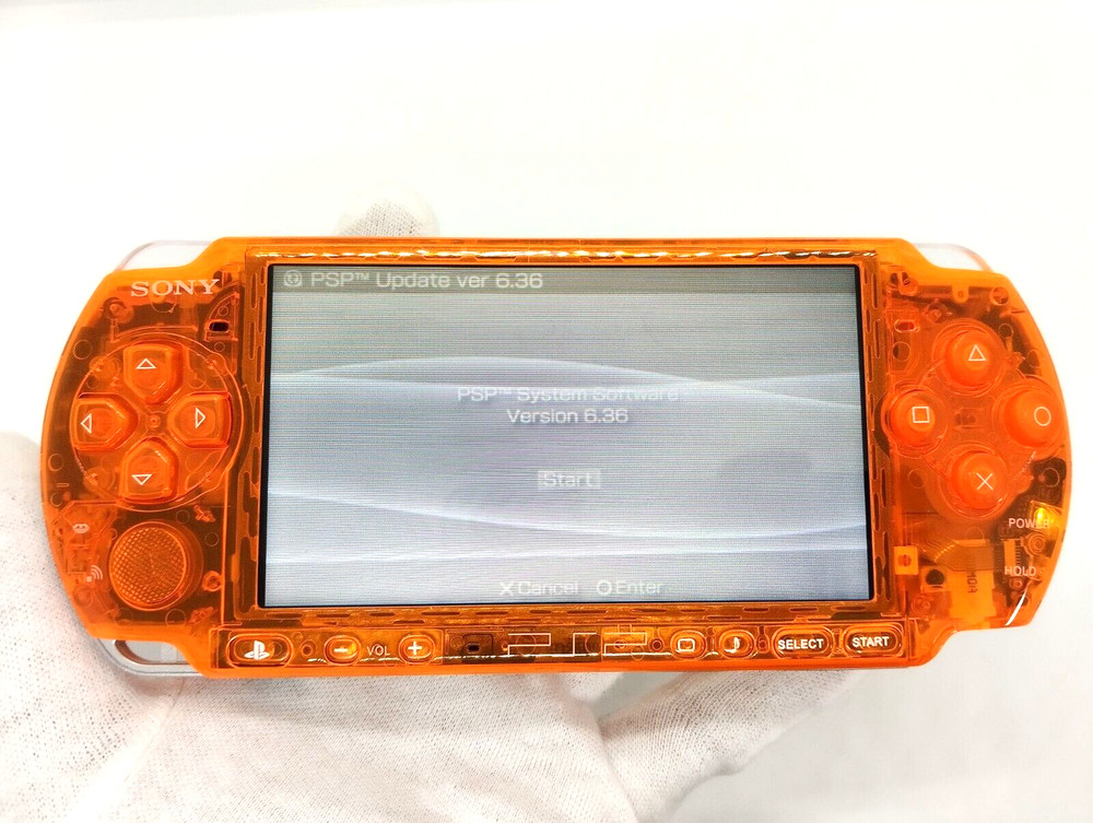 Sony PSP-3000 Playstation Portable Handheld Console Clear Orange Shell Custom