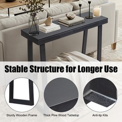Solid Wood Console Table Storage Sofa Table with Shelf Narrow Entryway Black