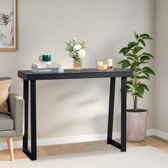 Solid Wood Console Table Storage Sofa Table with Shelf Narrow Entryway Black
