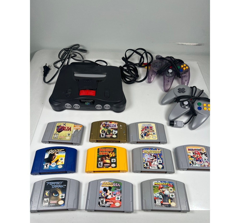 Nintendo 64 Console Bundle With Controllers and 10 Games Including Zelda Majora
