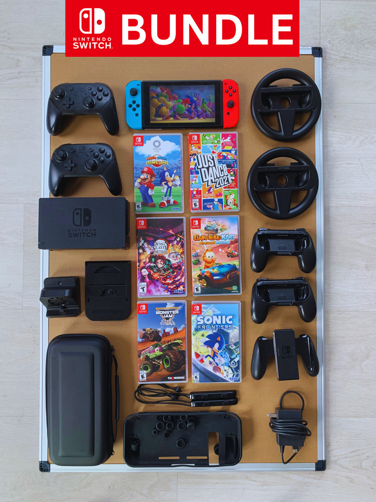 Nintendo Switch Bundle + 2 Pro Controllers + 6 Games + Dock + Case + Accessories