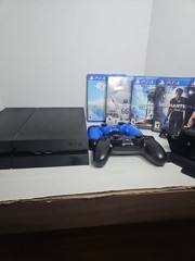 SONY PLAYSTATION 4 JET BLACK CONSOLE WITH 2 CONTROLLERS & 4 GAMES 500GB
