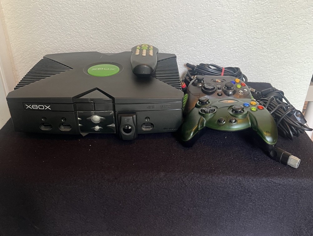 Xbox Original Console Bundle Controllers, DVD Playback Dongle/remote, Cables