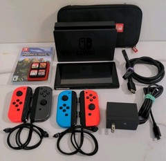 Nintendo Switch Lot Handheld Console Gray Joy-Cons 5 Games Carrying Case TESTED