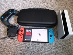 Nintendo Switch OLED System Console w/Neon Red & Blue Joy-Cons + Dock & Extras