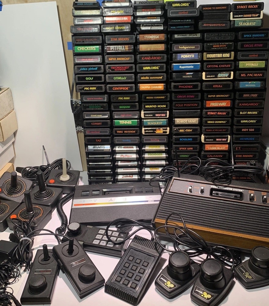 Atari 2600 (JR & 4switch MASSIVE Lot Controllers, Paddles, 130 Games Semi-TESTED