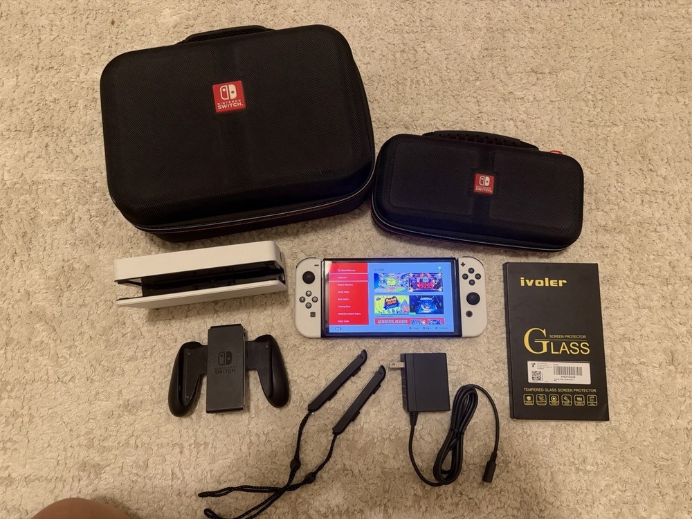 Nintendo Switch OLED HEG-001 w/ 2 Cases + Extra Screen Protectors