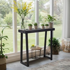 Solid Wood Console Table Storage Sofa Table with Shelf Narrow Entryway Black