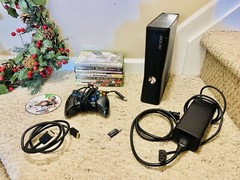 Microsoft Xbox 360 S Slim Console #1439 8MB Black Controller AC Power + 8 Games!