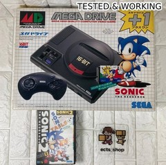 MEGA DRIVE PLUS 1 SONIC Console Boxed Tested System +1 games SEGA Japan#02