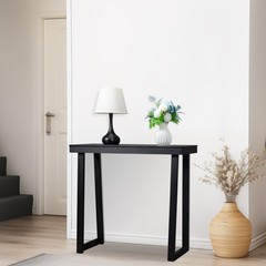 Solid Wood Console Table Storage Sofa Table with Shelf Narrow Entryway Black