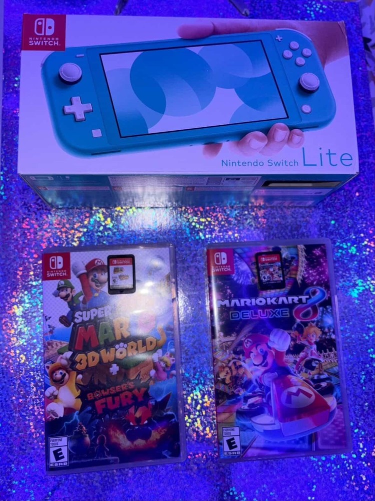 Nintendo Switch Lite Bundle with 3 Mario Games, Turquoise