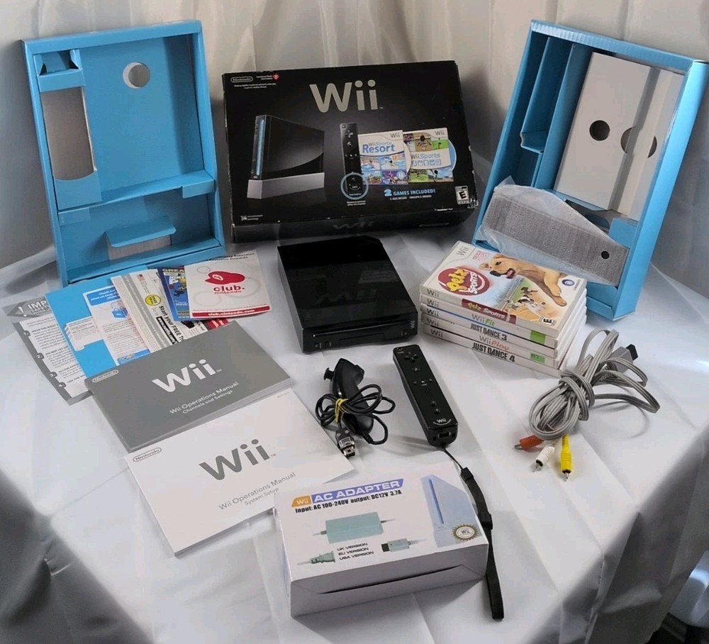 Nintendo Wii Black Console RVL-101 American Heart Association Box Bundle 5 Games