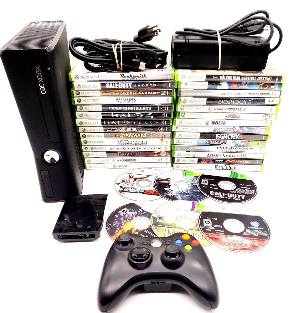 Microsoft Xbox 360 S Console – Black (1439) 250GB Drive & 34 Games SYSTEM WORKS