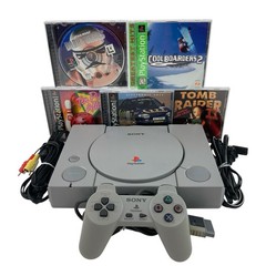 Sony PlayStation 1 PS1 Original Console Bundle Lot Controller, Cables & 5 Games
