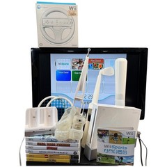 Nintendo Wii RVL-001 Console Bundle White Sports Accessories 7 Games Wii Wheel