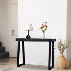Solid Wood Console Table Storage Sofa Table with Shelf Narrow Entryway Black