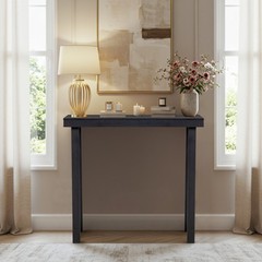 Solid Wood Console Table Storage Sofa Table with Shelf Narrow Entryway Black