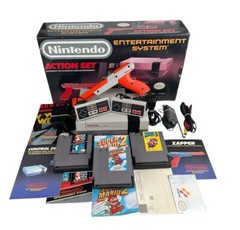 Nintendo NES Action Set Console Complete In Box w/Orange Zapper Mario 1, 2 & 3