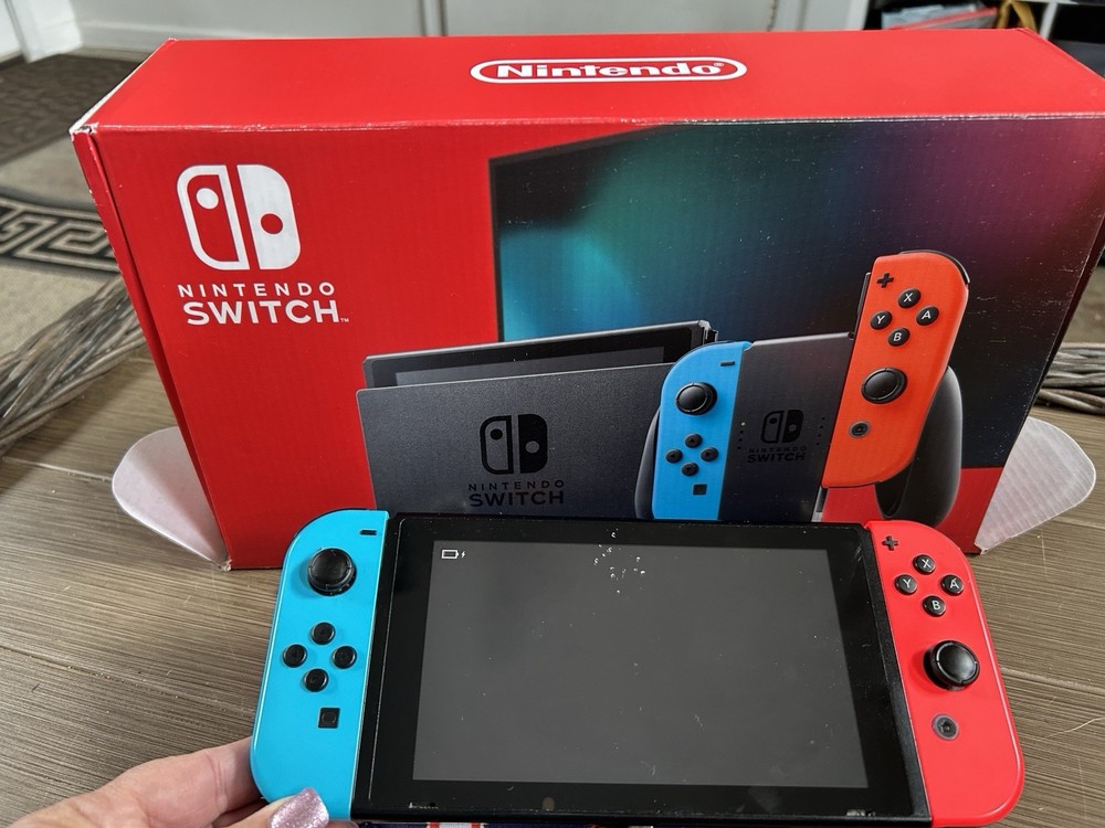 Nintendo Switch, Red & Blue controllers, Mario Switch case, Used, See desc.