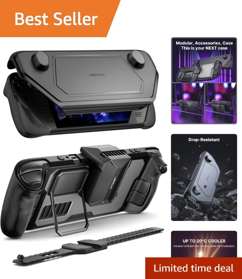 Customizable Protective Case for Steam Deck with Cooling Fan & Strap Included