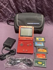 GBA SP Console Flame Red AGS-001 Nintendo Game Boy Advance Tested W/ Games Case