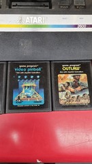 Atari 2600 Black Console w/ 2 Joysticks and 5 games 1 unknown