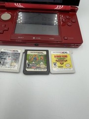 Nintendo 3DS Handheld System Flame Red W/3 Loose Cartridges & Preinstalled Games