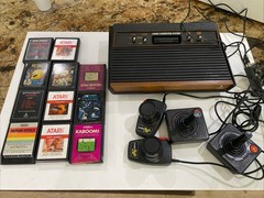 Atari 2600 4 Switch system console w/ 11 games 4 joysticks No Power Untested