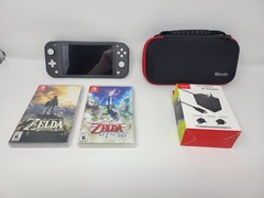 Nintendo Switch Lite Gray Handheld System W/ Case + Zelda BOTW & Skyward Sword