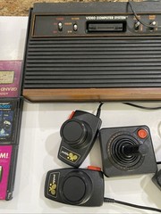 Atari 2600 4 Switch system console w/ 11 games 4 joysticks No Power Untested
