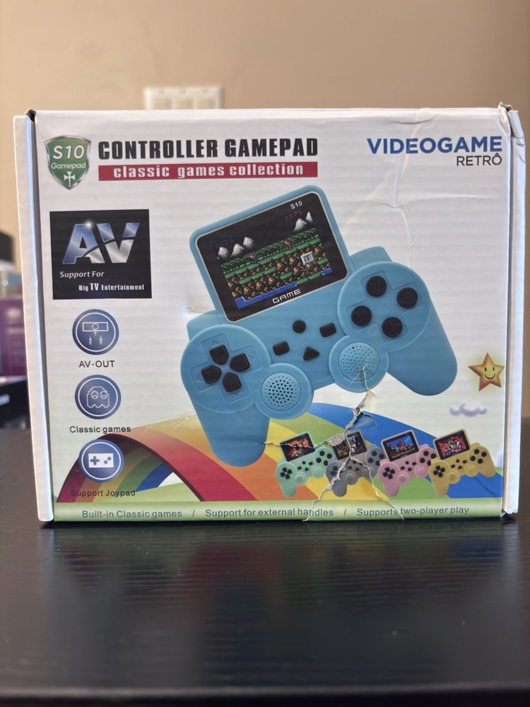 S10 Plug & Play Retro Gamepad Console, Built-in Games, Composite RCA, Blue