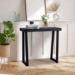 Solid Wood Console Table Storage Sofa Table with Shelf Narrow Entryway Black