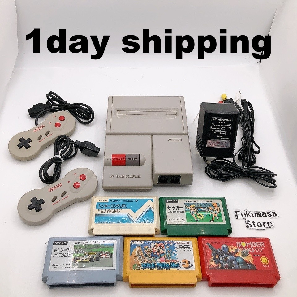 Nintendo New Famicom Console HVC-101 Controllers 5 Games Bundle NES Japan Tested
