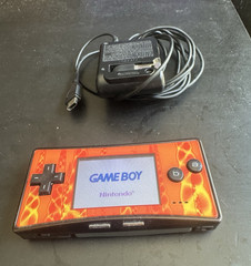 Nintendo Game Boy Micro Red/Orange Flame Faceplate Backlit w/ AC Adapter charger