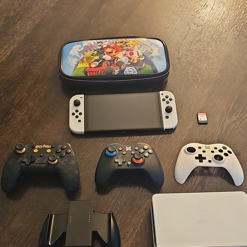 Nintendo Switch (OLED Model) Console – White Joy-Con, Dock, Carry Case