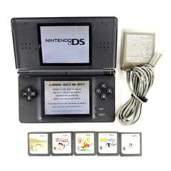Nintendo DS Lite Handheld System Bundle Onyx Black w/ 5 Games & Charger Tested